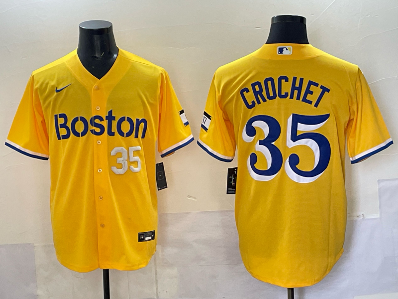Men 2025 Boston Red Sox #35 Crochet yellow Nike MLB Jersey style 004